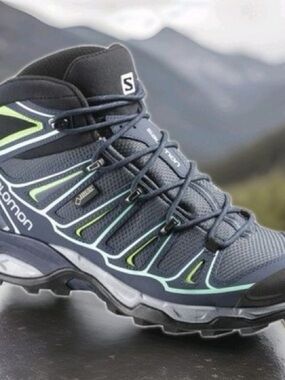SALOMON X-Ultra Green Blue GTX Goretex Mid Outdoor Hiking Boots Womens US 8